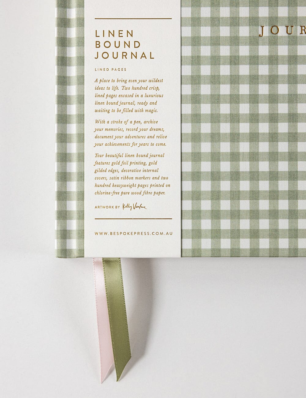 Bespoke Letterpress - Linen Bound Lined Journal, Sage Check - The Flower Crate