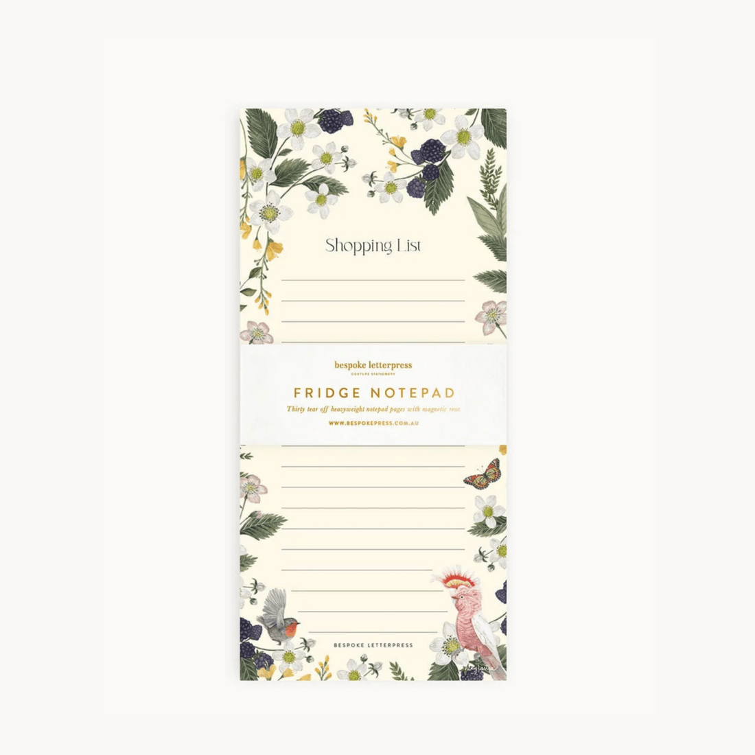 Bespoke Letterpress - Magnetic Shopping List, Cockatoo - The Flower Crate