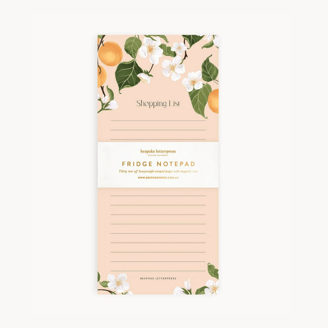 Bespoke Letterpress - Magnetic Shopping List, Peaches - The Flower Crate