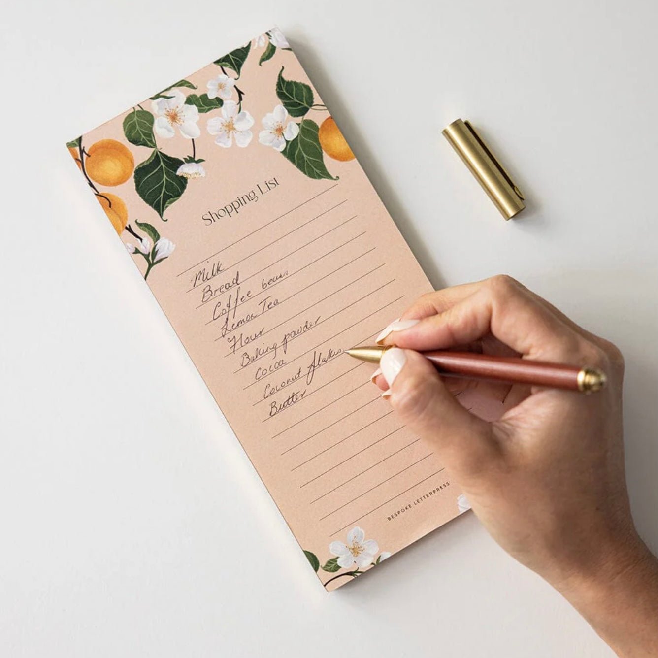 Bespoke Letterpress - Magnetic Shopping List, Peaches - The Flower Crate