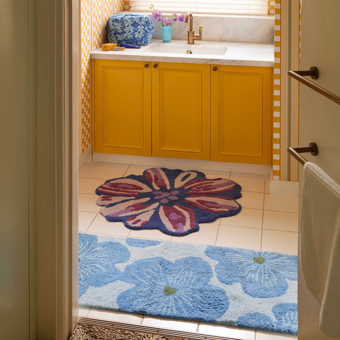 Bonnie &amp; Neil - Blue Jardine Long Bathmat - The Flower Crate