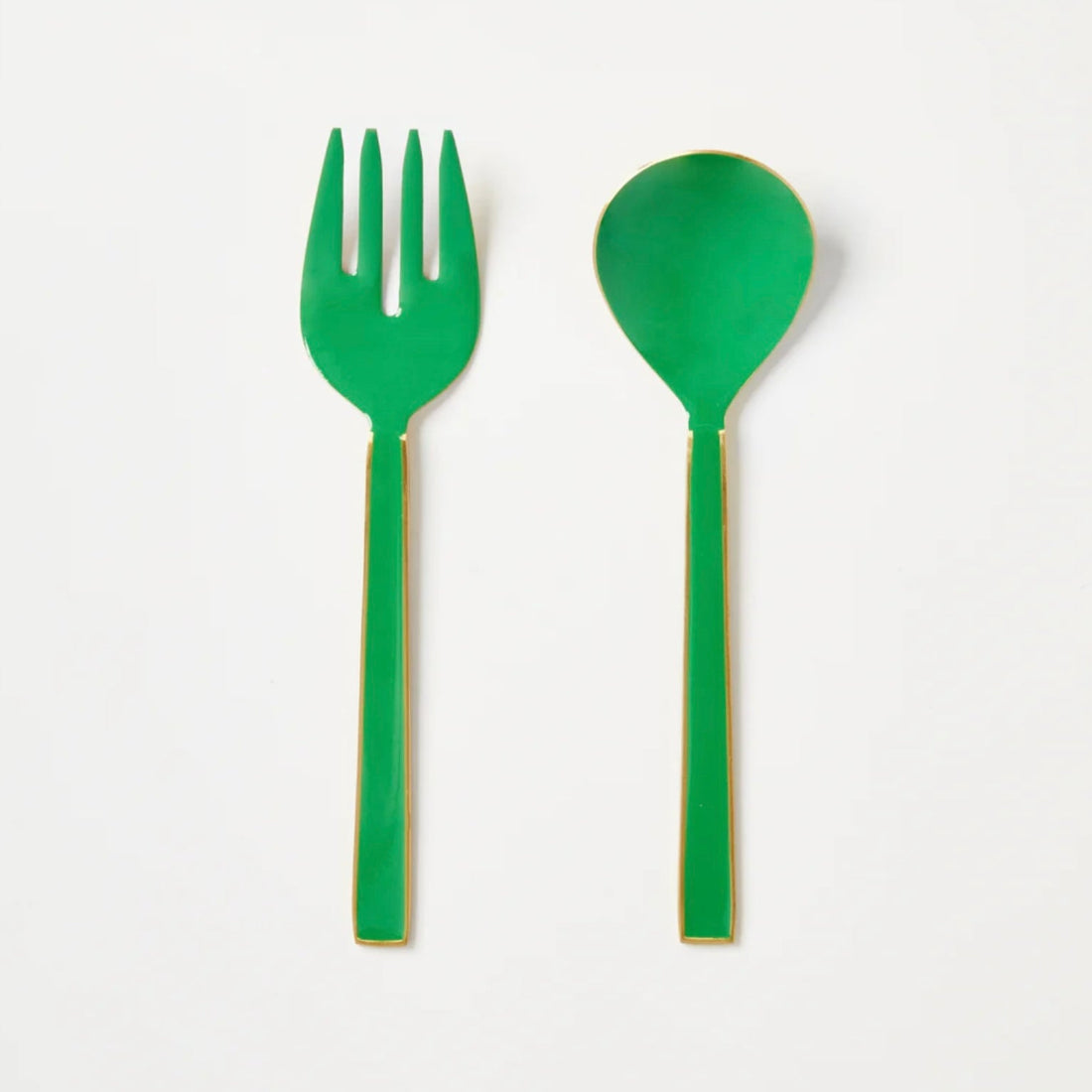 Bonnie & Neil - Enamel & Brass Salad Servers, Emerald - The Flower Crate