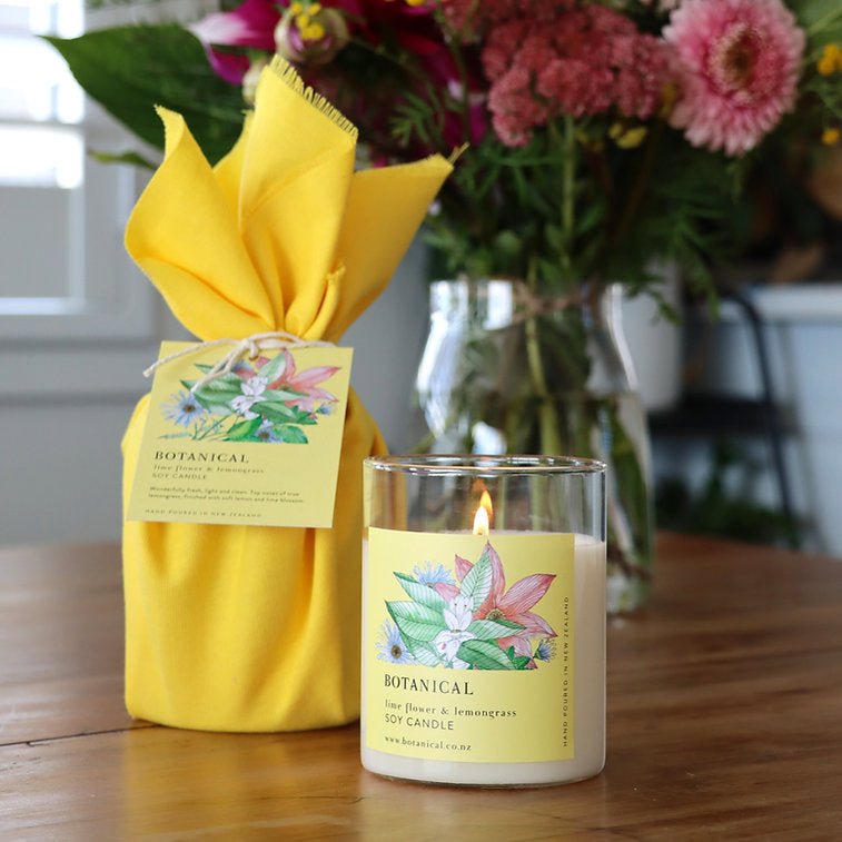 Botanical Skincare - Lime Flower + Lemongrass Soy Candle - The Flower Crate