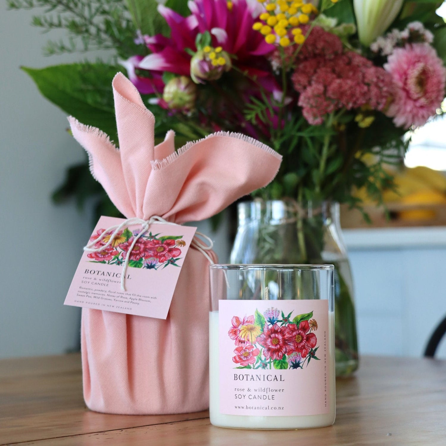 Botanical Skincare - Rose + Wildflower Soy Candle - The Flower Crate