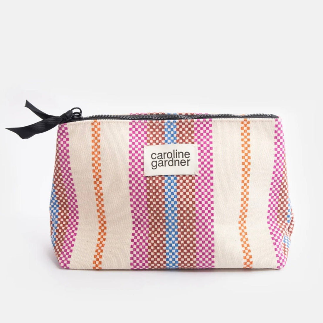 Caroline Gardner - Checkerboard Stripe Canvas Beauty Bag - The Flower Crate