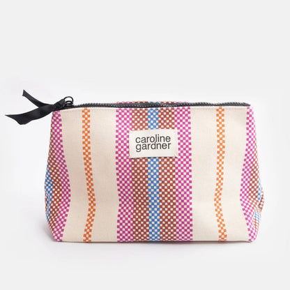 Caroline Gardner - Checkerboard Stripe Canvas Beauty Bag - The Flower Crate