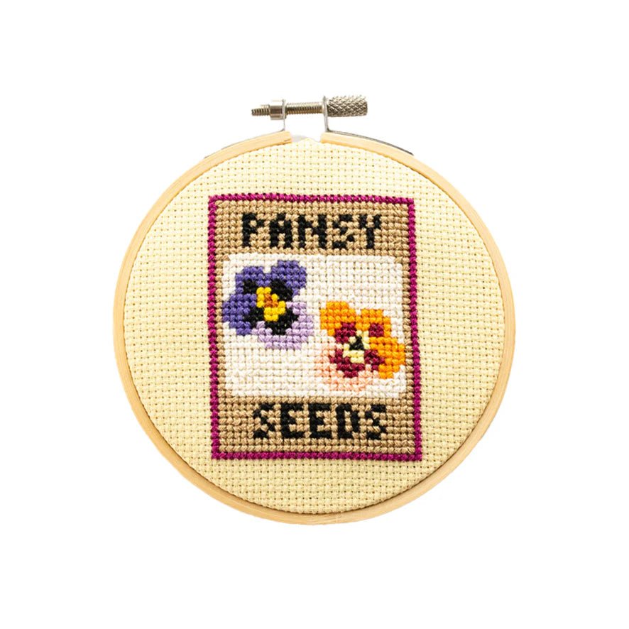 Cotton Clara - Pansy Seeds Cross Stitch Kit - The Flower Crate