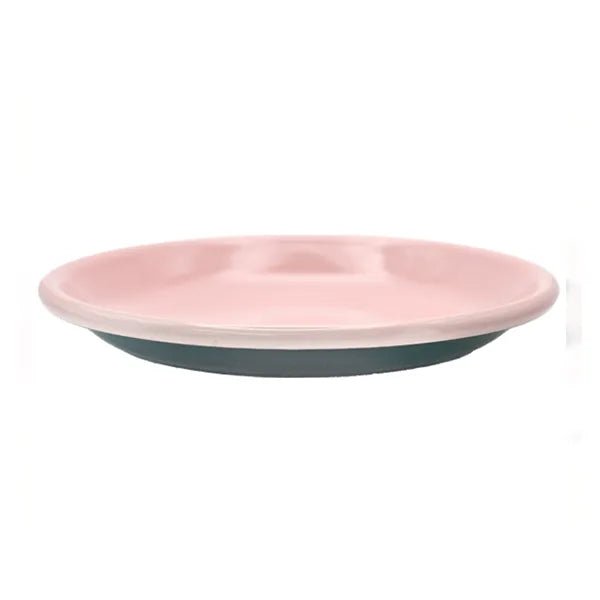Dishy Enamelware Serving Plate - Dark Green & Pink - The Flower Crate