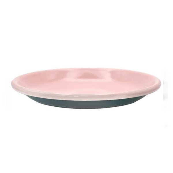 Dishy Enamelware Serving Plate - Dark Green &amp; Pink - The Flower Crate