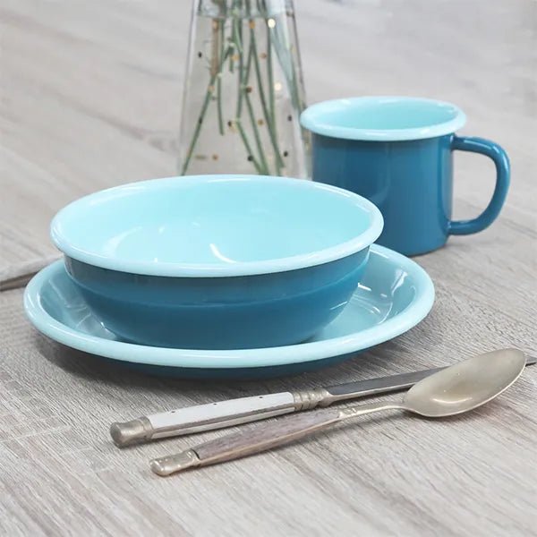 Dishy Enamelware Serving Plate - Turquoise &amp; Aqua - The Flower Crate