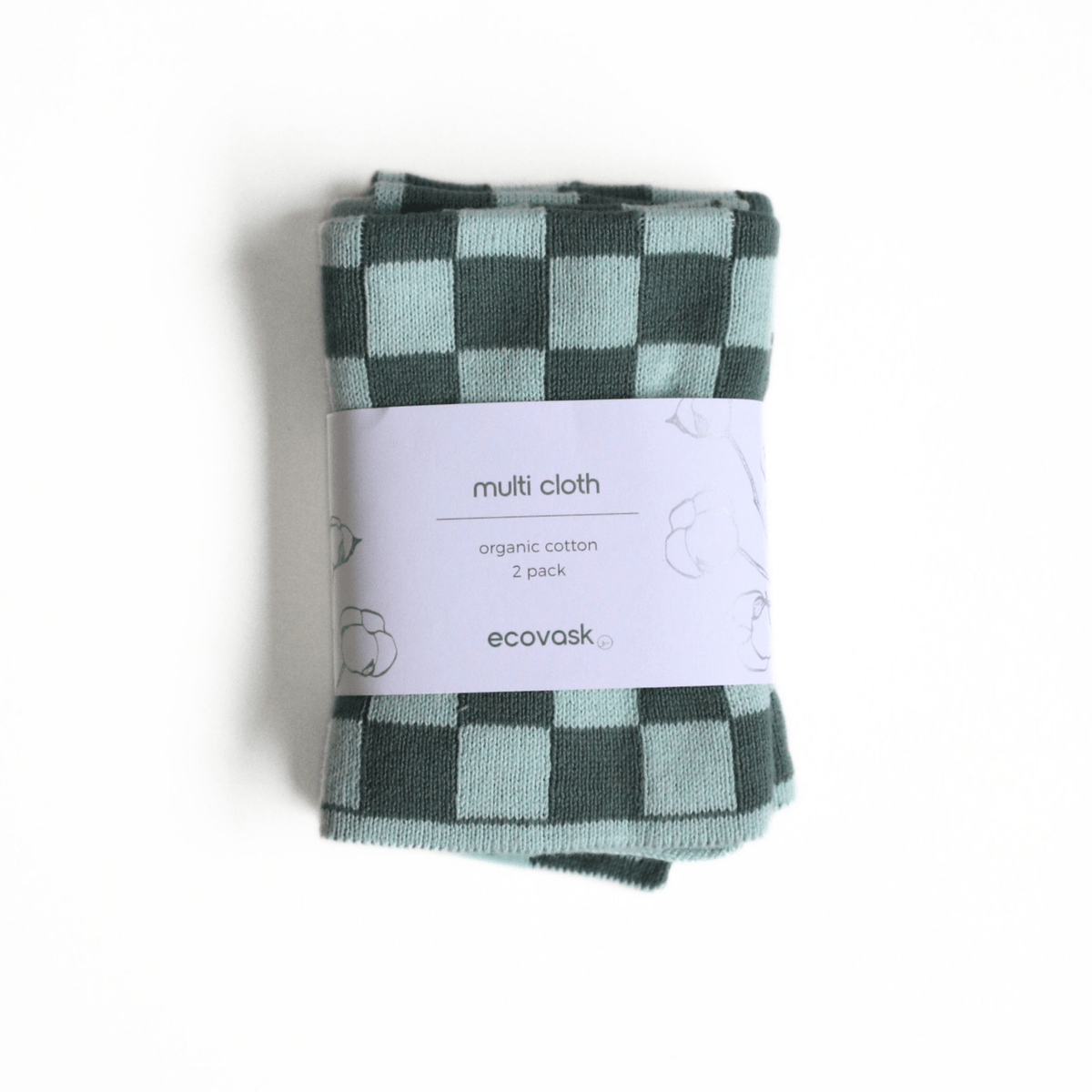 Ecovask - Multi Cloth 2Pk, Seafoam Chequer. Blues Collection - The Flower Crate