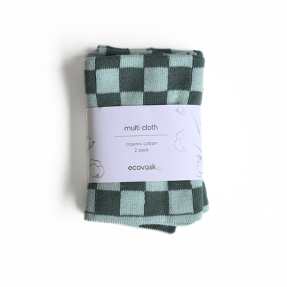 Ecovask - Multi Cloth 2Pk, Seafoam Chequer. Blues Collection - The Flower Crate
