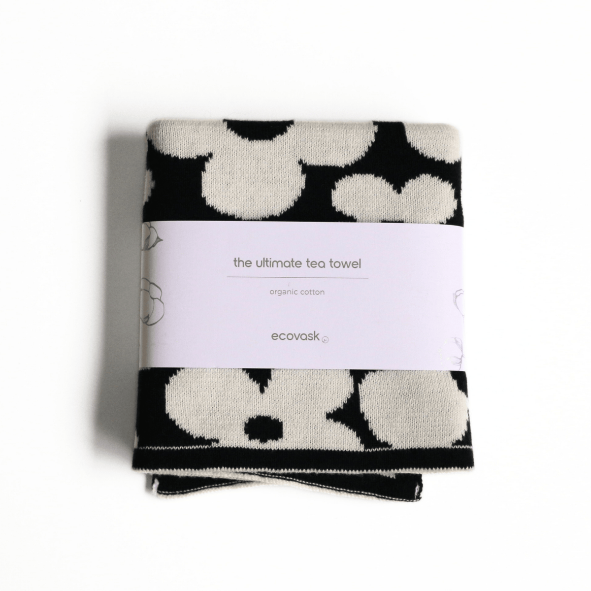 Ecovask - The Ultimate Tea Towel, Black &amp; White Petal. Petal Collection. - The Flower Crate