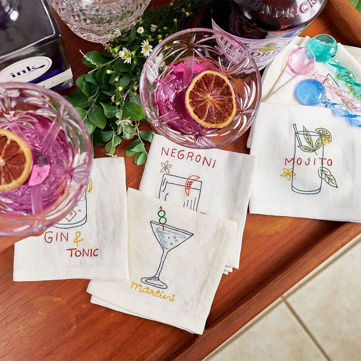 Embroidered Cocktail Napkins - The Flower Crate