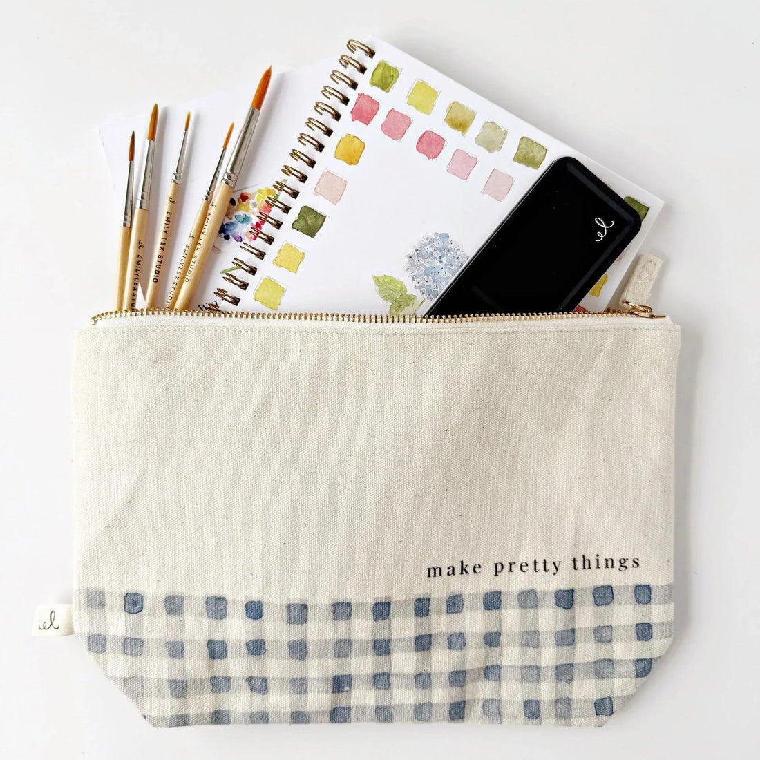 Emily Lex - Gingham Canvas Zipper Pouch - The Flower Crate