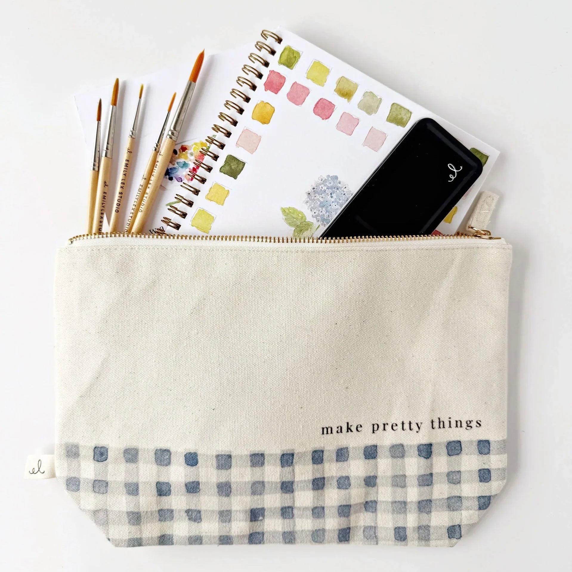 Emily Lex - Gingham Canvas Zipper Pouch - The Flower Crate