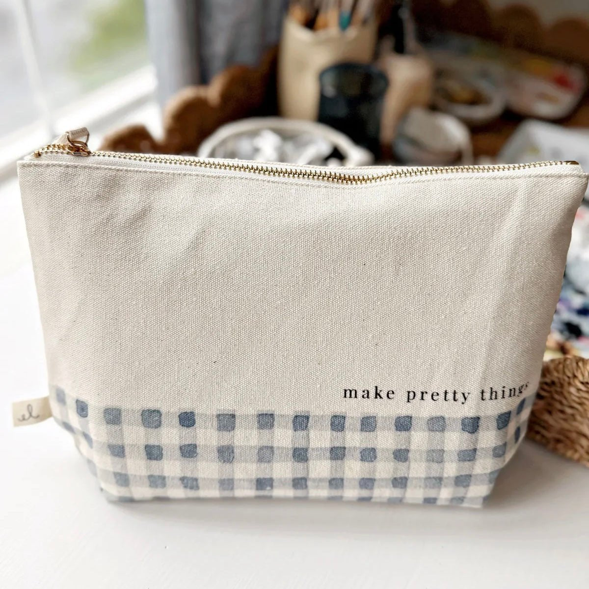 Emily Lex - Gingham Canvas Zipper Pouch - The Flower Crate