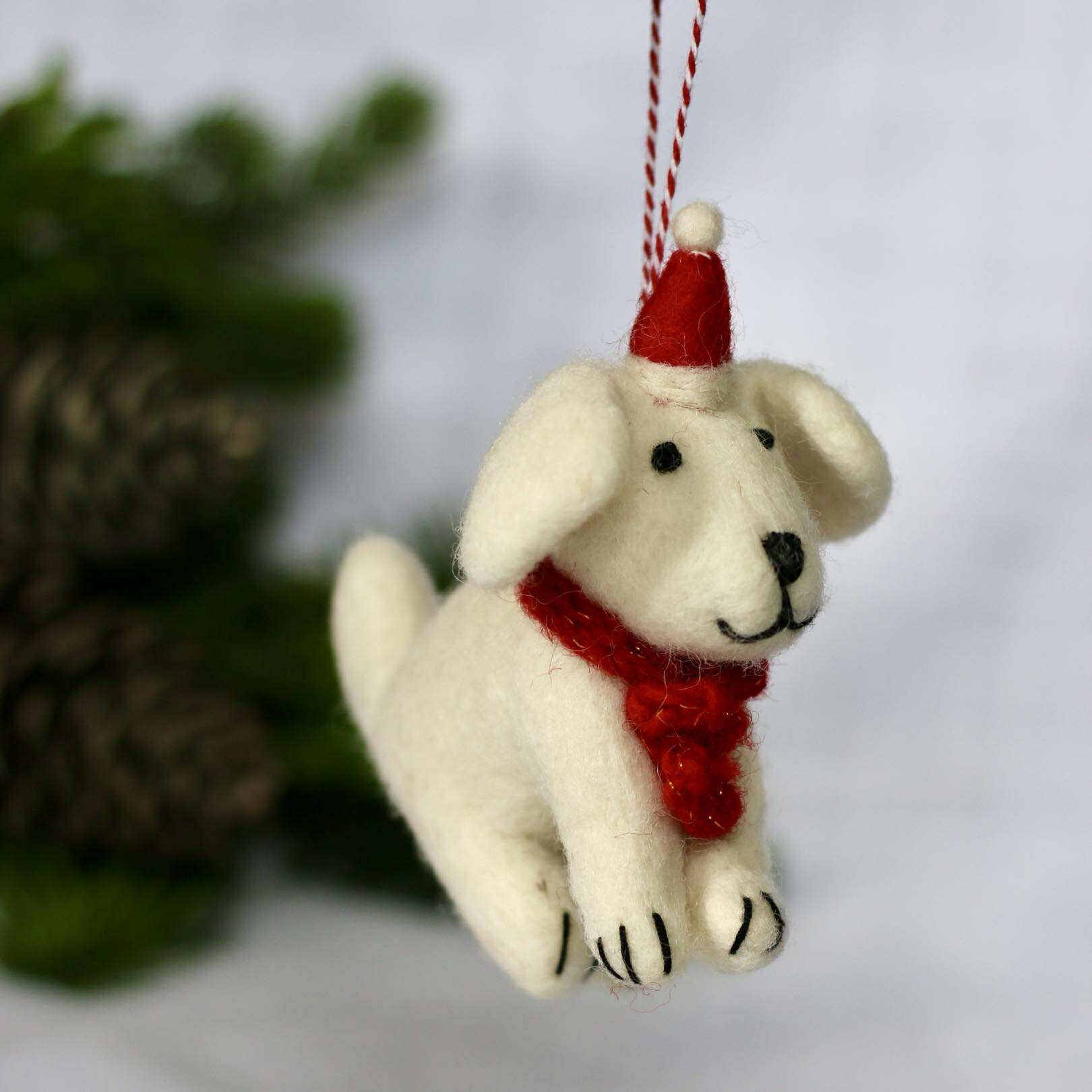 Felted Christmas Decoration - Dog Snowy - The Flower Crate