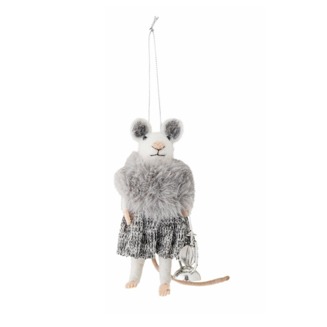 Felted Christmas Peo Ornament - Mouse in Silver Dress - The Flower Crate