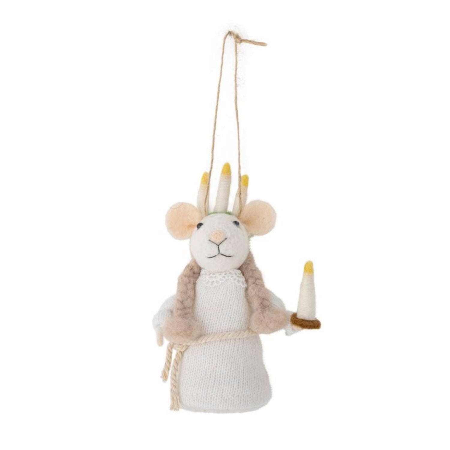 Felted Christmas Peo Ornament - Mouse with Candles - The Flower Crate