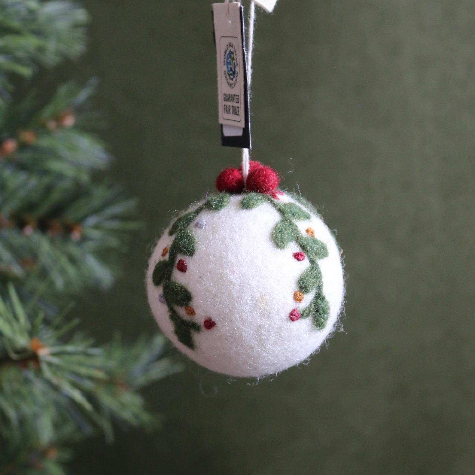 Felted Wool Christmas Bauble With Garland - The Flower Crate