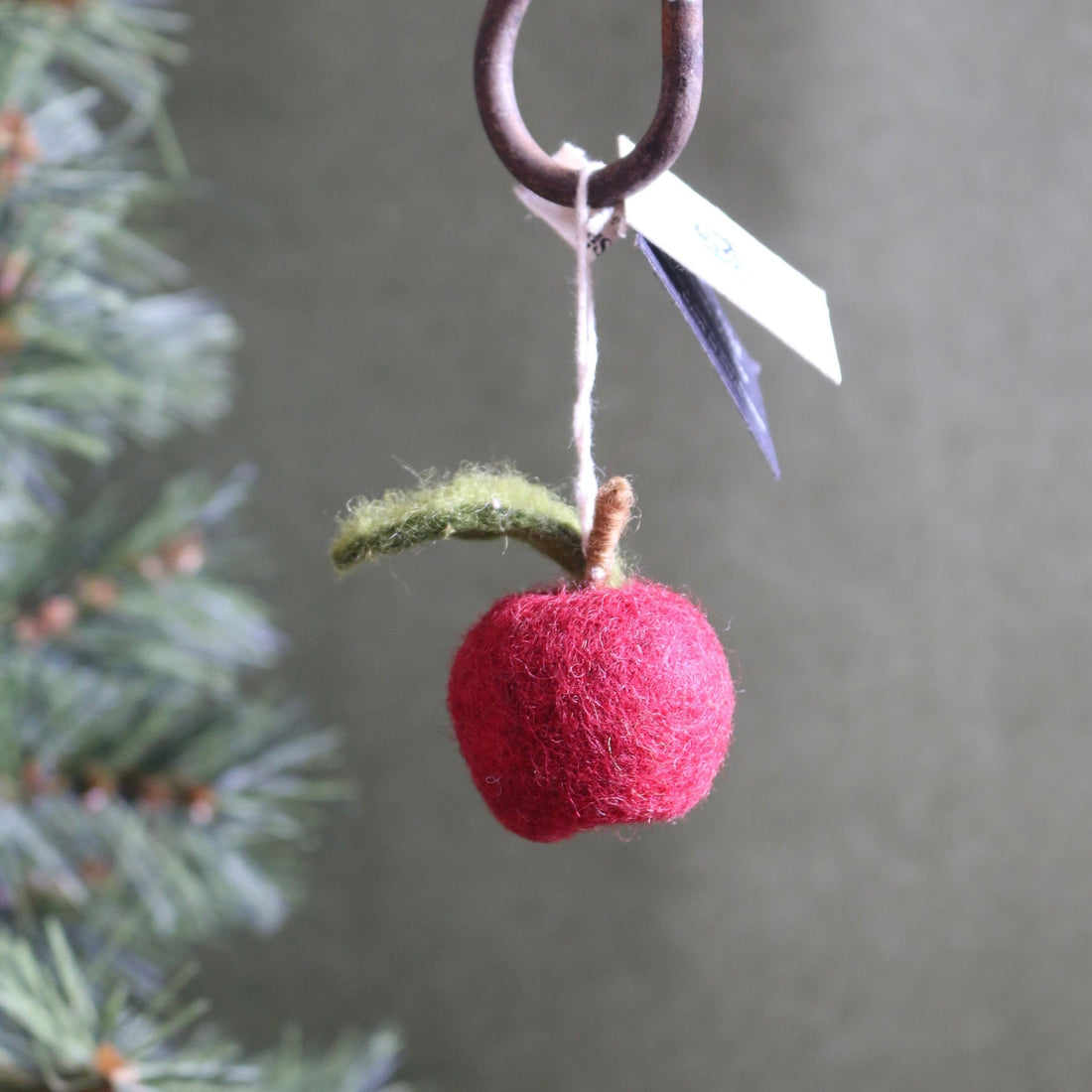 Felted Wool Dark Red Apple Decoration - The Flower Crate