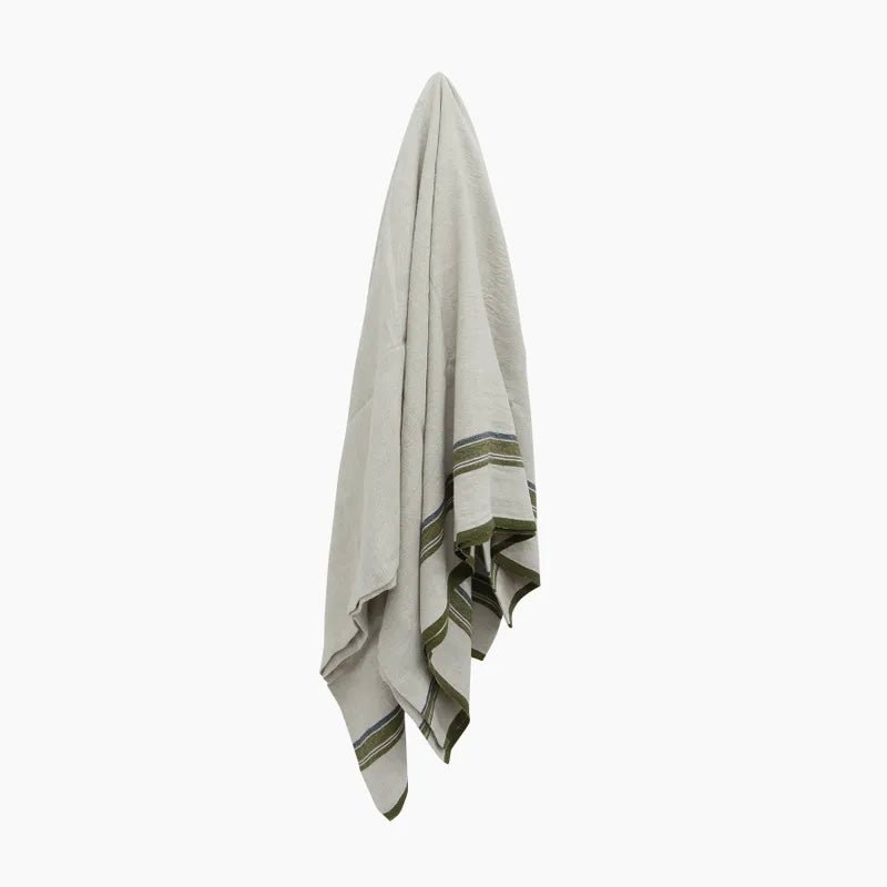 Green Selvedge Stripe Linen Tablecloth - The Flower Crate