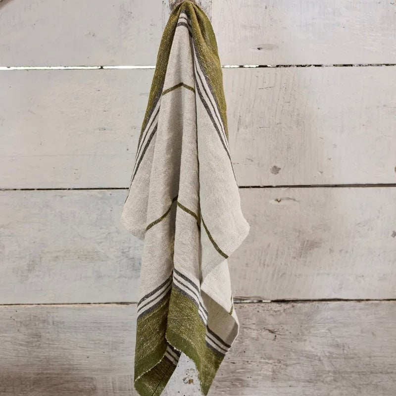 Green Selvedge Stripe Linen Tea Towel - The Flower Crate