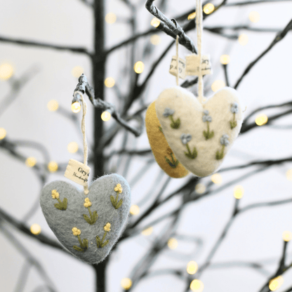 Gry &amp; Sif - Felt Embroidered Hanging Hearts Set of 3 - The Flower Crate