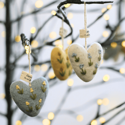 Gry &amp; Sif - Felt Embroidered Hanging Hearts Set of 3 - The Flower Crate