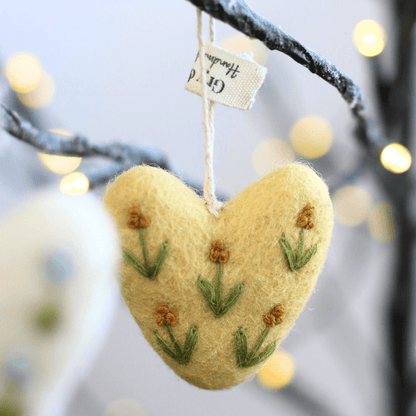 Gry &amp; Sif - Felt Embroidered Hanging Hearts Set of 3 - The Flower Crate