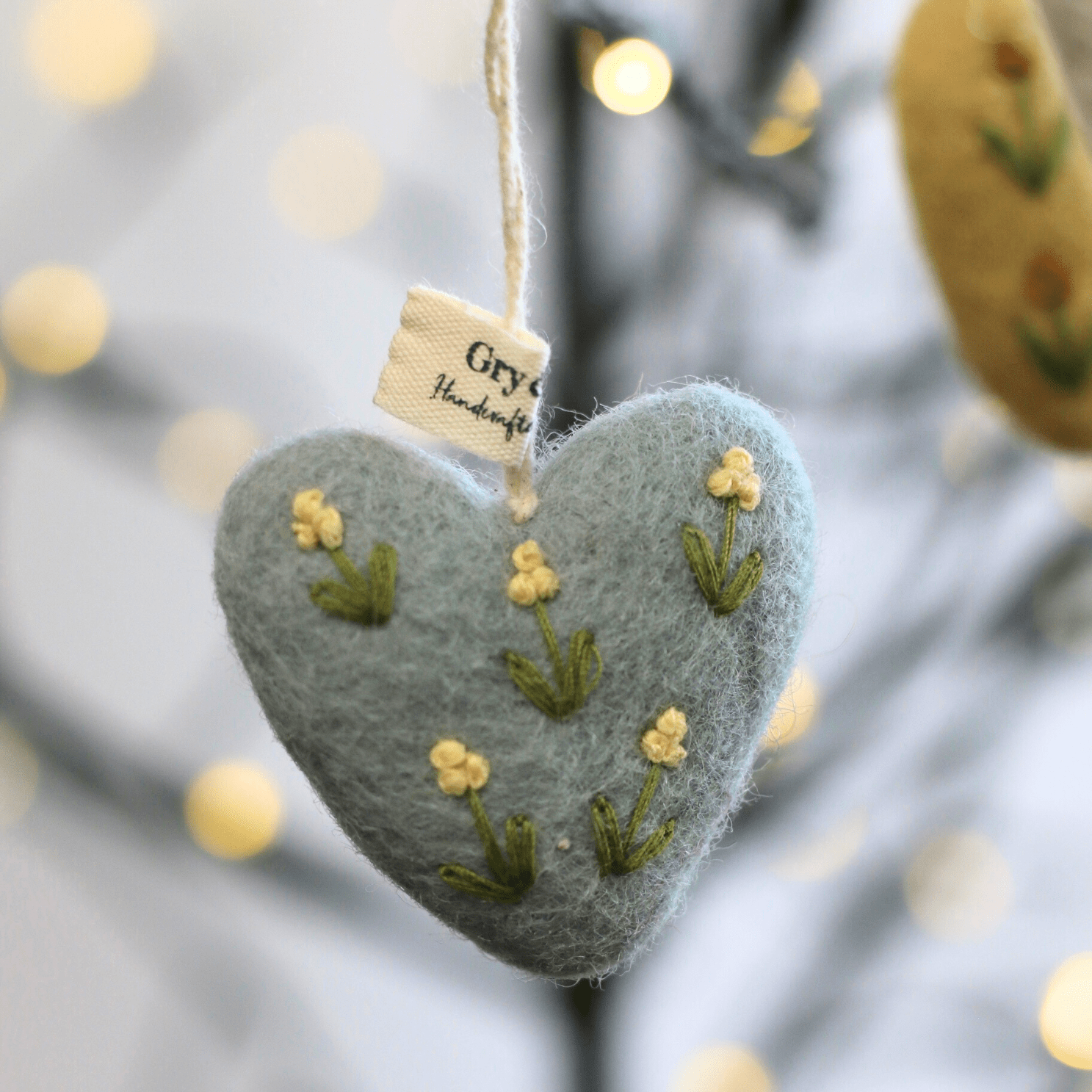 Gry &amp; Sif - Felt Embroidered Hanging Hearts Set of 3 - The Flower Crate