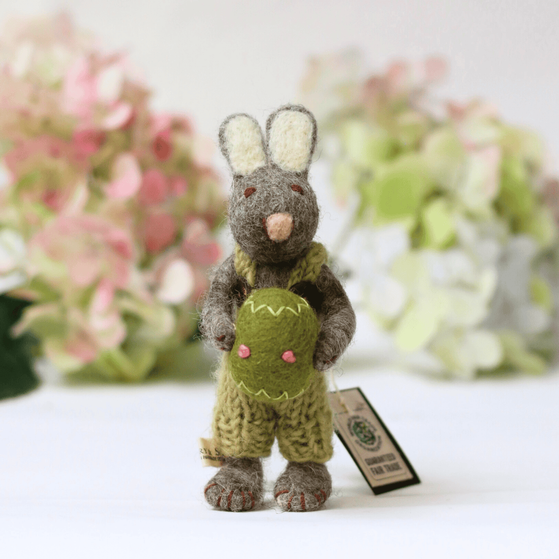 Gry & Sif - Grey Bunny with Green Egg - The Flower Crate