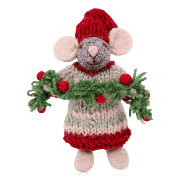 Gry & Sif - Mouse with Garland Hanging Decoration - The Flower Crate