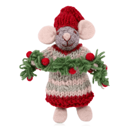 Gry &amp; Sif - Mouse with Garland Hanging Decoration - The Flower Crate