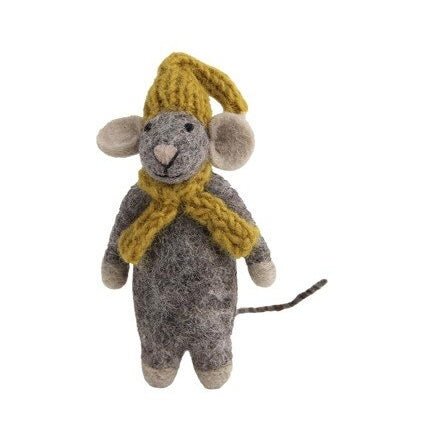 Gry & Sif - Mouse with Yellow Hat & Scarf Hanging Decoration - The Flower Crate