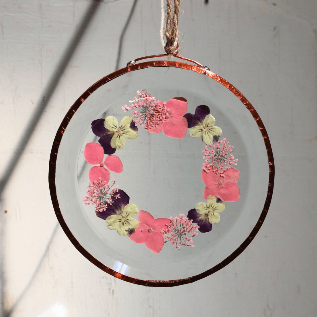 Hydrangea Ranger - Pressed Flower Suncatcher, Medium Round - The Flower Crate