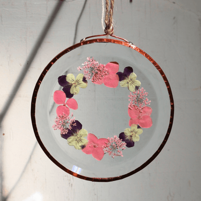 Hydrangea Ranger - Pressed Flower Suncatcher, Medium Round - The Flower Crate