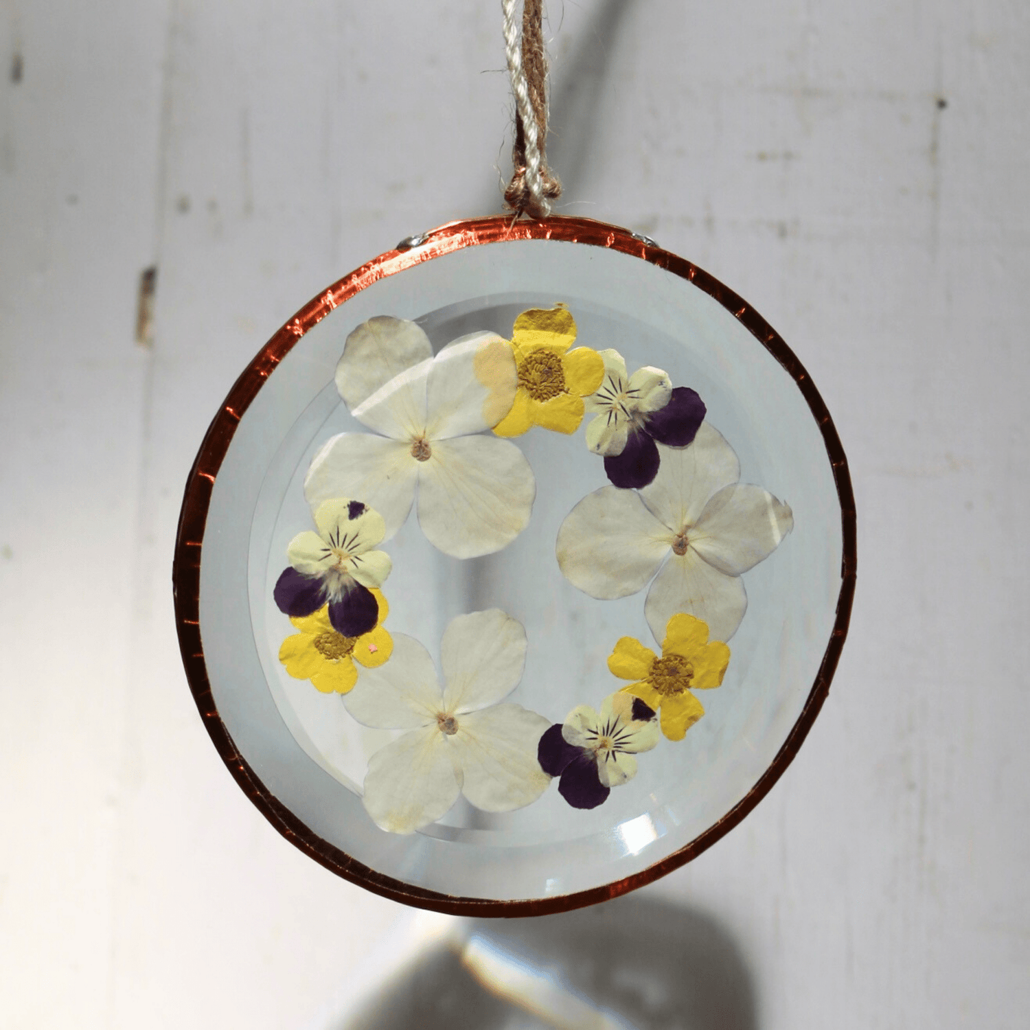 Hydrangea Ranger - Pressed Flower Suncatcher, Medium Round - The Flower Crate