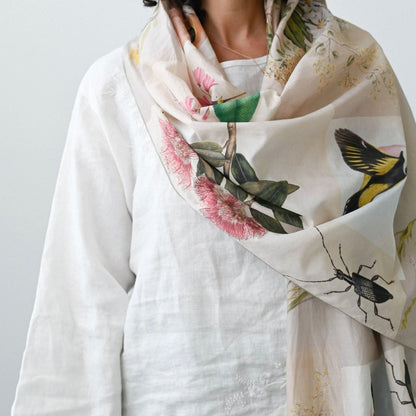 Lazybones - Silk &amp; Cotton Scarf, Natural World - The Flower Crate