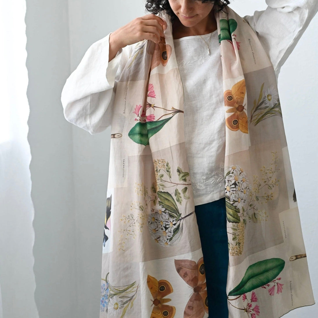 Lazybones - Silk & Cotton Scarf, Natural World - The Flower Crate