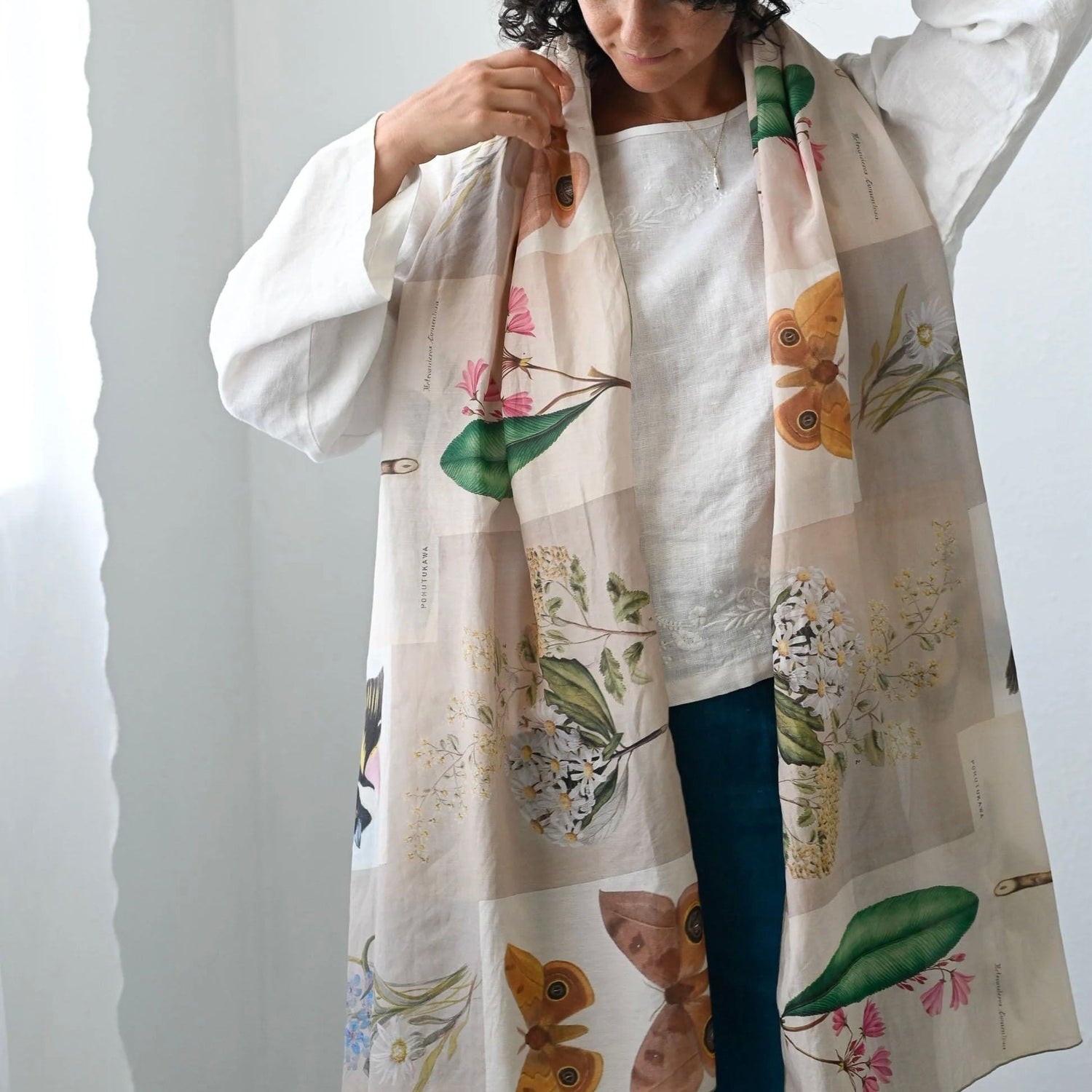 Lazybones - Silk &amp; Cotton Scarf, Natural World - The Flower Crate