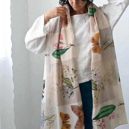 Lazybones - Silk &amp; Cotton Scarf, Natural World - The Flower Crate