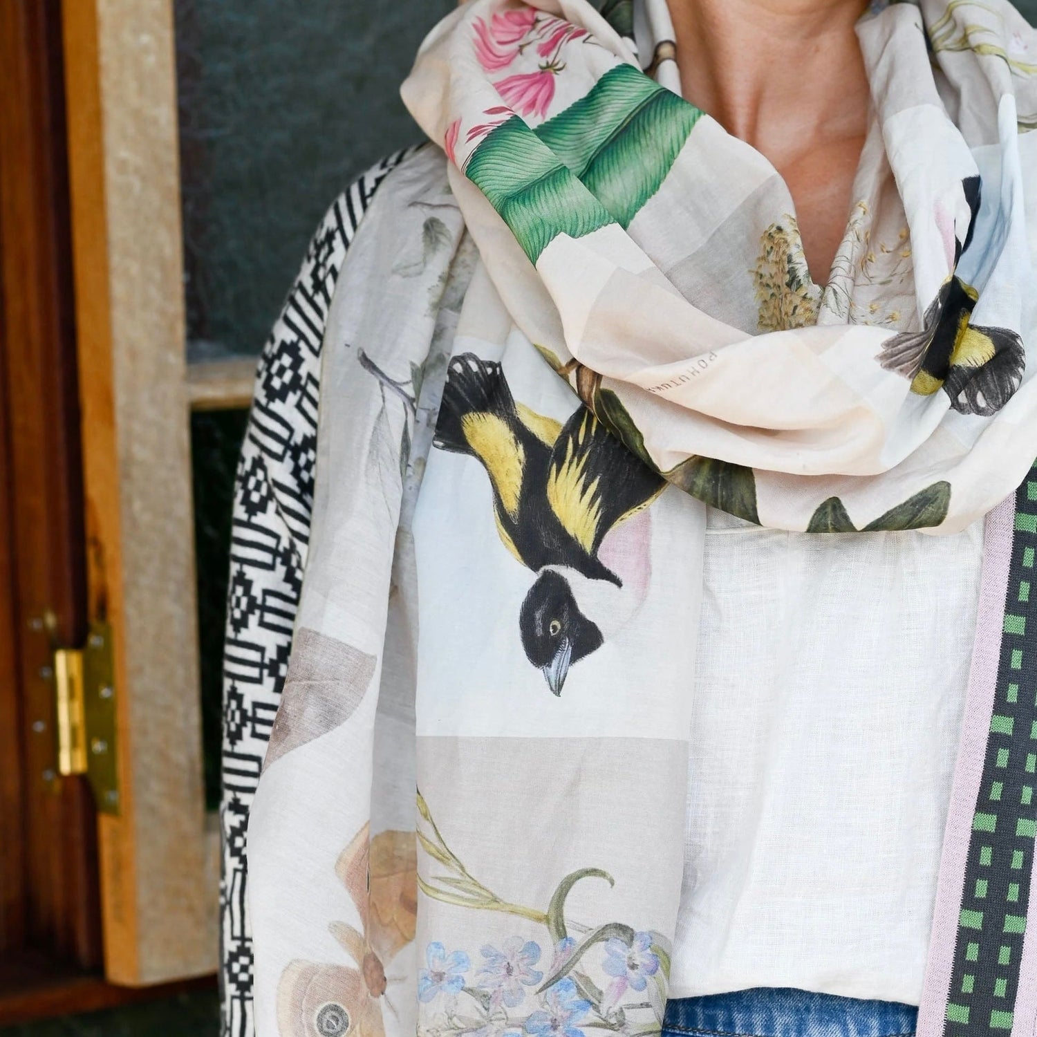 Lazybones - Silk &amp; Cotton Scarf, Natural World - The Flower Crate