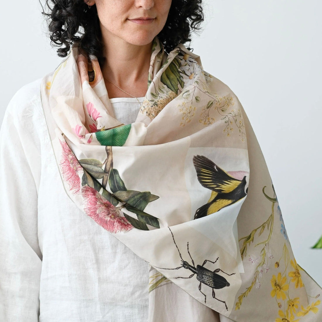 Lazybones - Silk &amp; Cotton Scarf, Natural World - The Flower Crate