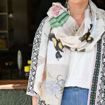 Lazybones - Silk &amp; Cotton Scarf, Natural World - The Flower Crate