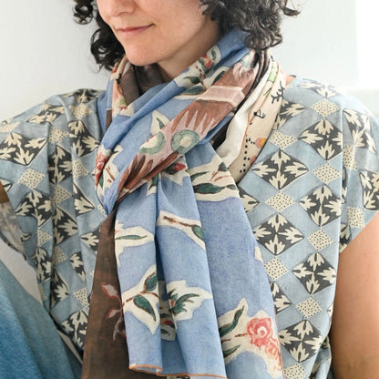 Lazybones - Silk &amp; Cotton Scarf, Painted - The Flower Crate