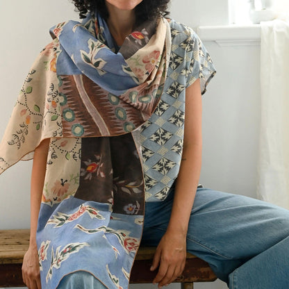 Lazybones - Silk &amp; Cotton Scarf, Painted - The Flower Crate