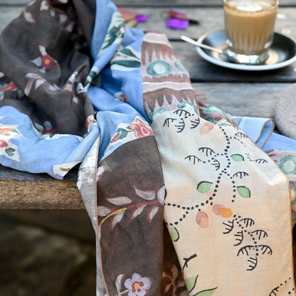 Lazybones - Silk &amp; Cotton Scarf, Painted - The Flower Crate