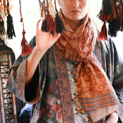Lazybones - Silk &amp; Cotton Scarf, Pheasant - The Flower Crate